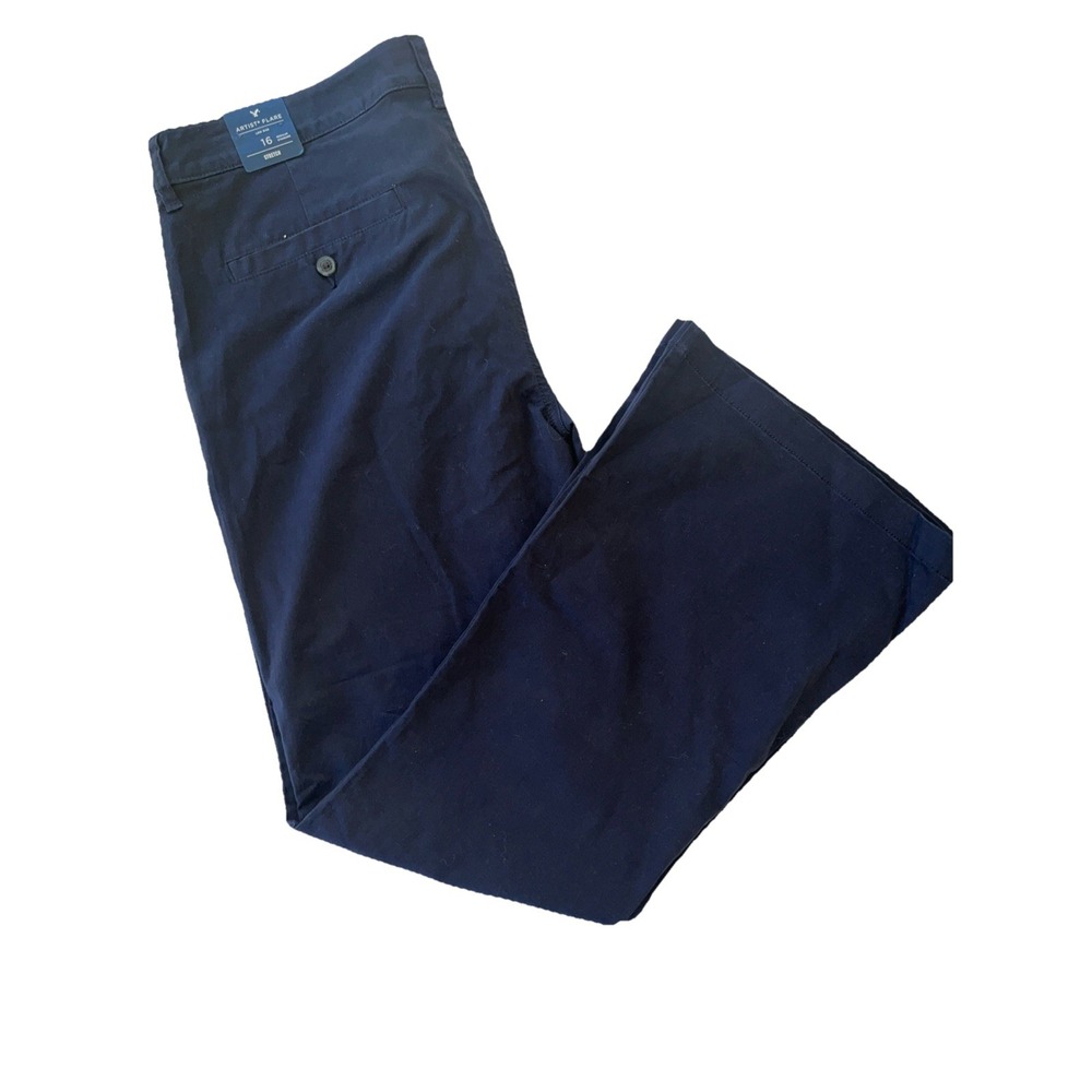 American Eagle Artist Flare Stretch Low Rise Navy Chino Pants,‎ Women 16 Reg